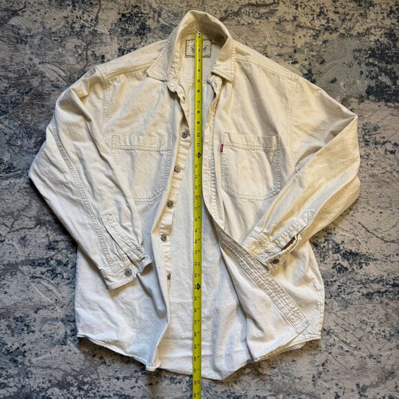 Vintage 90s Levis Red Tab White Denim JeanJacket Oversized Overshirt Shirt Men M - Picture 4 of 11